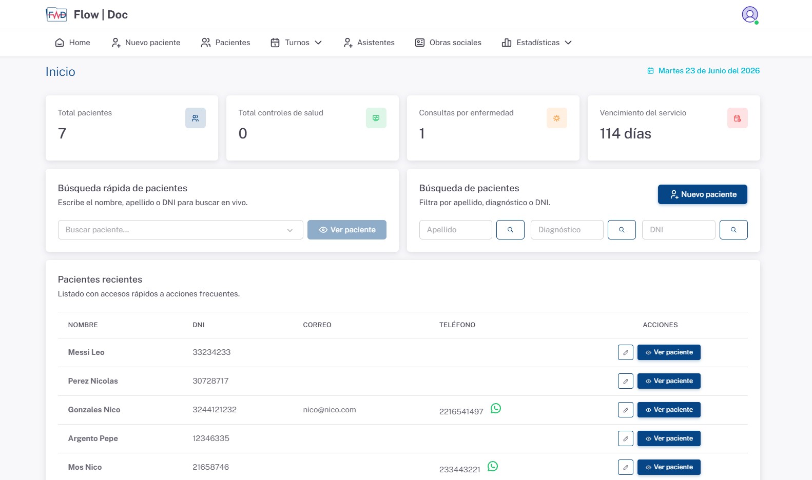 FlowDoc dashboard